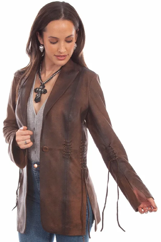 Street Sports Style Scully Womens Stylish Blazer Vintage Brown Leather Leather Jacket XL
