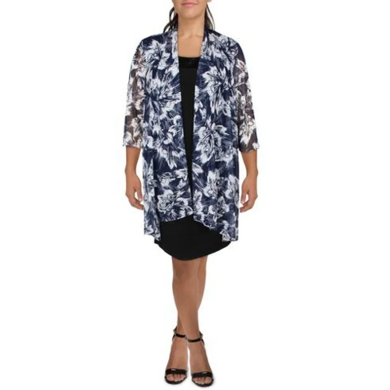 Comfortable and simple R&M Richards Womens Mesh Printed Duster Blazer