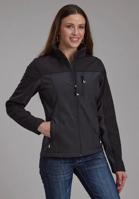 Knitted Design Roper Womens Pieced Fleece Grey/Black Poly/Spandex Softshell Jacket