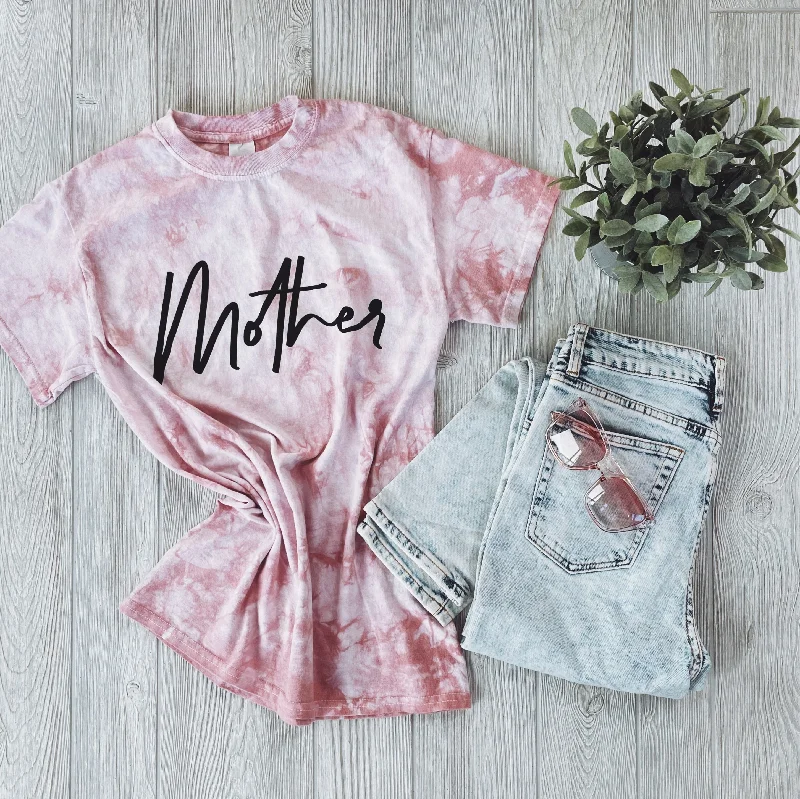 Single-shoulder Neck Design Mother Tee • Rose Gold Tie Dye
