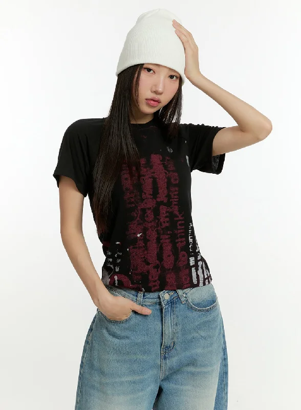 Celebrity Style Graphic Lettering Crop Tee CU426