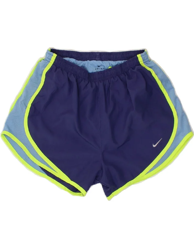 Printed pattern NIKE Womens Dri Fit Sport Shorts UK 10 Small  Navy Blue Colourblock