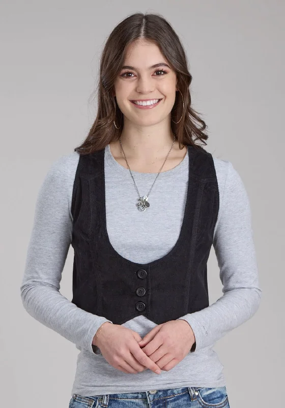 Fashion Style Roper Womens Fitted Mini Corduroy Black 100% Cotton Cotton Vest