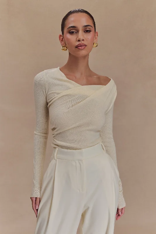 Printing decoration Culver Draped Twist Knit Top - Cream