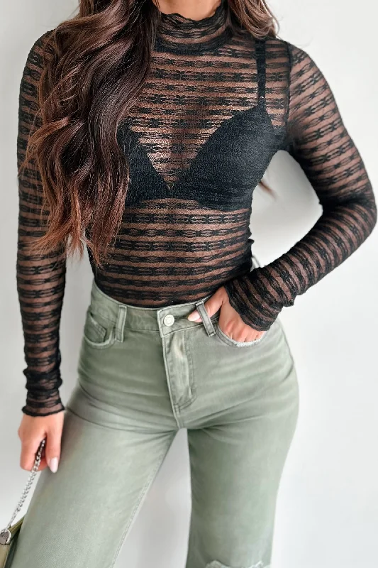 Single item design Mood Setter Lace Long Sleeve Top (Black)