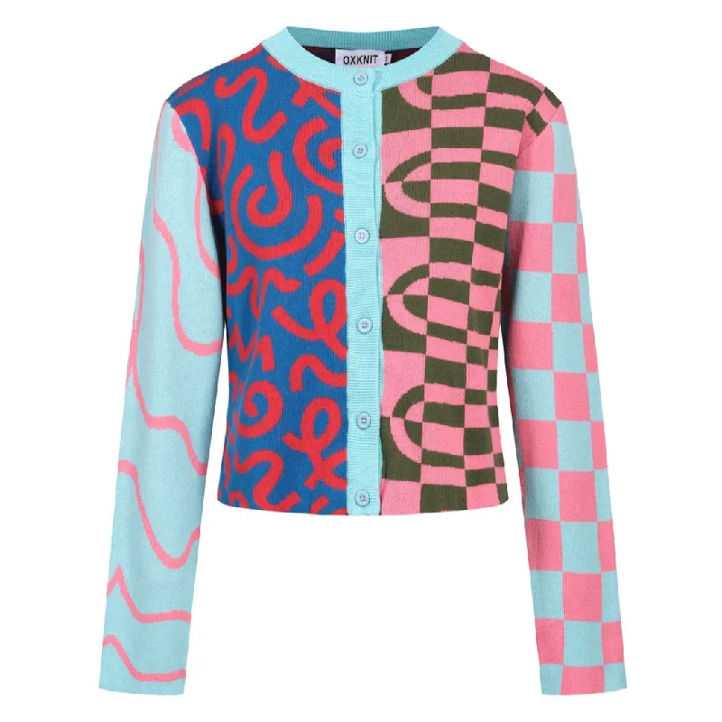 Trendy Traveler Women's multi-colored patterned art cardigan sweater-Cropped Length