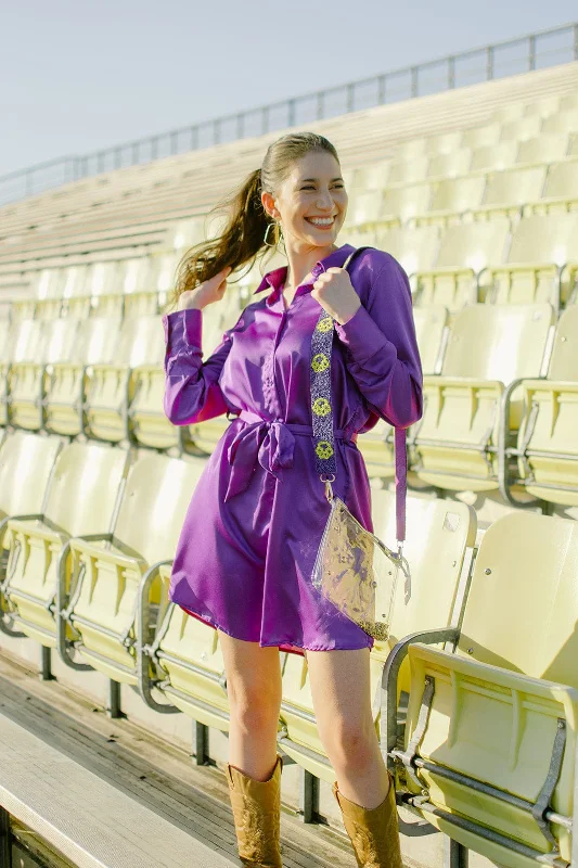 Sports Vitality Style Purple Satin Shirt Dress