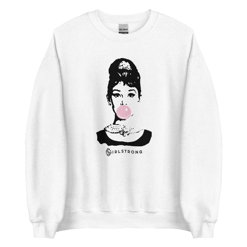 Retro Lace Fabric THE ESSENTIAL UNISEX SWEATSHIRT WHITE AUDREY HEPBURN