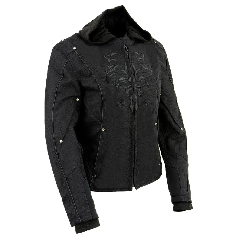 Celebrity Style NexGen SH1939 Women's 'Reflective Tribal' Black 3/4 Textile Vented Jacket Celebrity Style NexGen SH1939 Women's 'Reflective Tribal' Black 3/4 Textile Vented Jacket