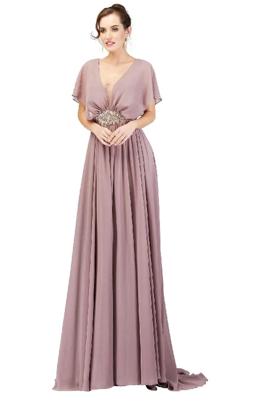 Sports Yoga Style Cecilia Couture - 1850 Plunging V-Neck A-Line Dress