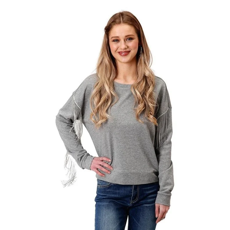Boutique display Roper Western Sweatshirt Womens Fringe Gray 03-038-0513-6100 GY