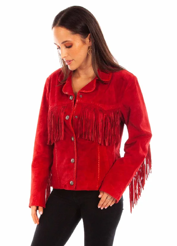 Sports Casual Style Scully Womens Cowgirl Fringe Red Leather Leather Jacket M