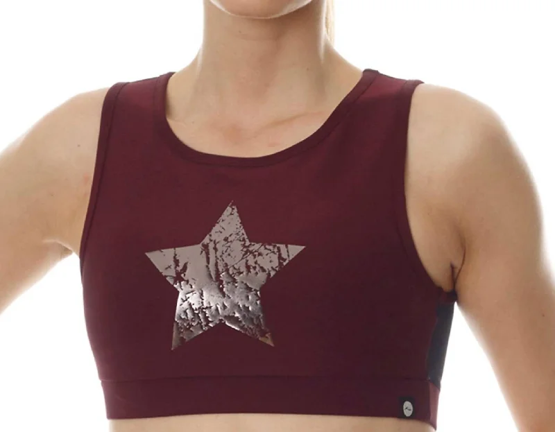 Multi-functional style Chrome Star Mesh Low Impact Sports Bra In Red