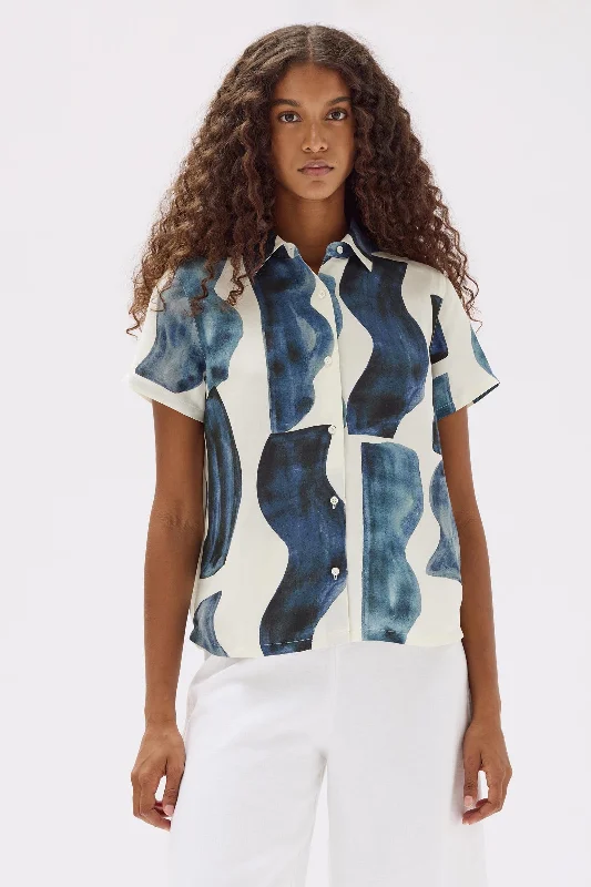 Alice style Womens Glaze Print Linen Silk Shirt