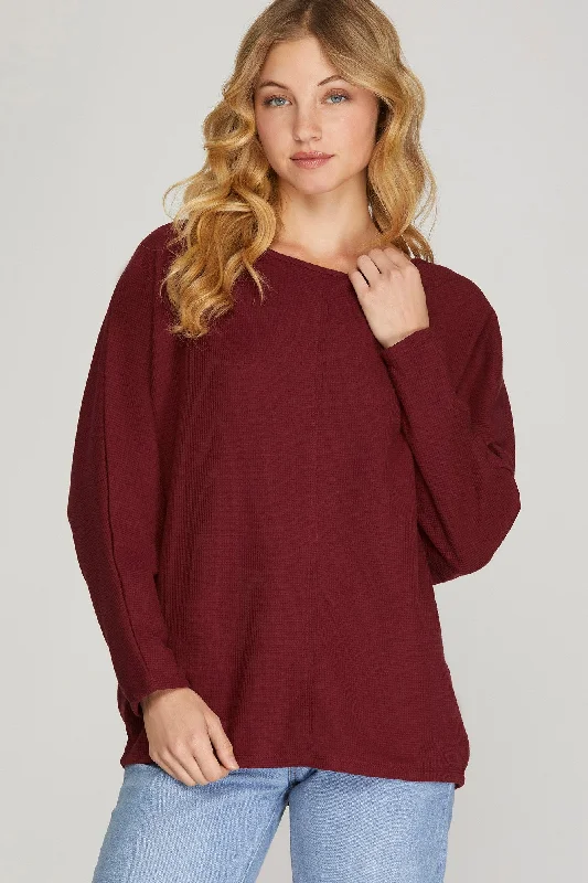 Sports outdoor style WINE LONG BATWING SLEEVES THERMAL KNIT TOP S8SY2586A