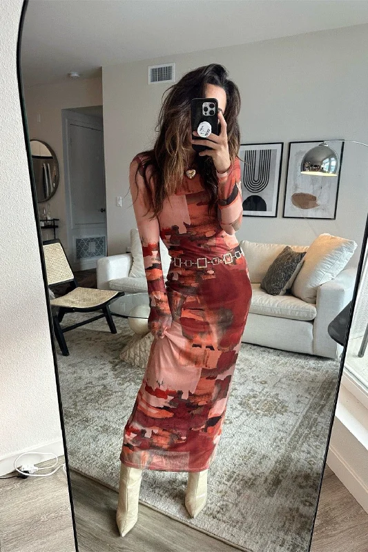 Energetic Casanova Printed Mesh Maxi Dress