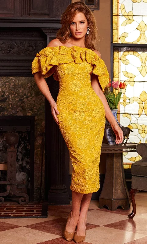 Celebrity Style Jovani 23848 - Ruffled Off Shoulder Cocktail Dress