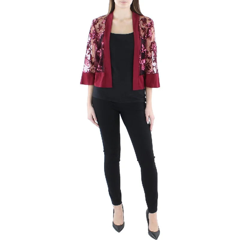 Slim Fit R&M Richards Womens Petites Lace Sequined Bolero