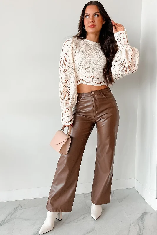 Sports Yoga Style Switching Looks Straight Leg Pleather Pant (Brown)