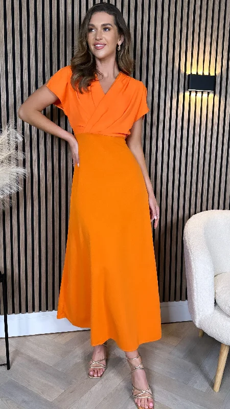 Letter embroidery Ally Orange Wrap Detail Top Midi Dress