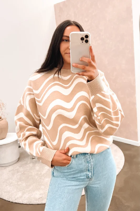 High-waisted pants style Laurie Knit Sweater Print