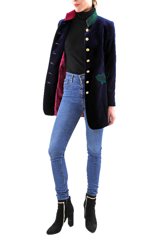 Boutique display Long blazer from midnight blue velvet and loden