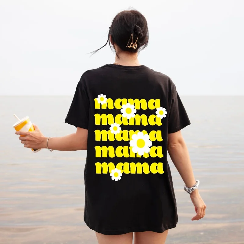 Retro Lace Fabric Mama Daisy • Black Tee