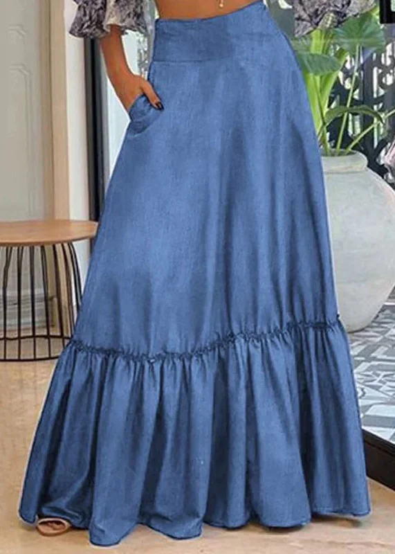 Avant-garde trend Handmade Blue Wrinkled Patchwork High Waist Denim Maxi Skirt Summer