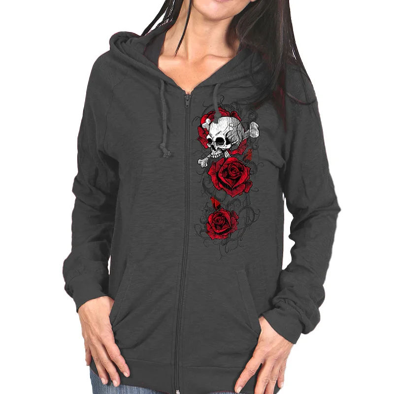 Trendy Traveler Hot Leathers GLZ4525 Ladies Skull Roses Dark Gray Hooded Sweatshirt