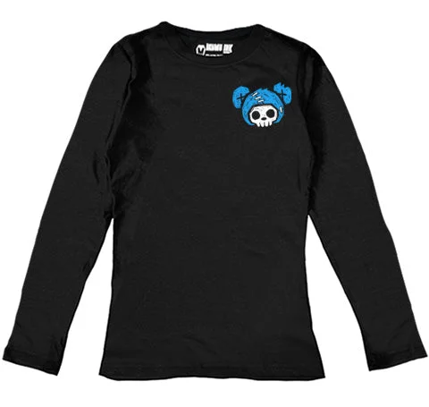 Stand-up collar design Blue Bear Logo Women Long Sleeve Tshirt