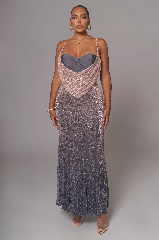 Elegant Style Pink Dusk Shimmery Nights Maxi Dress