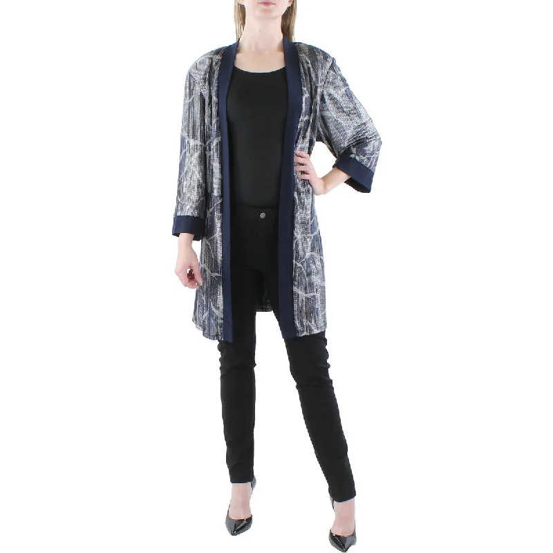 Multi-functional style R&M Richards Womens Plus Metallic Open Front Duster Blazer