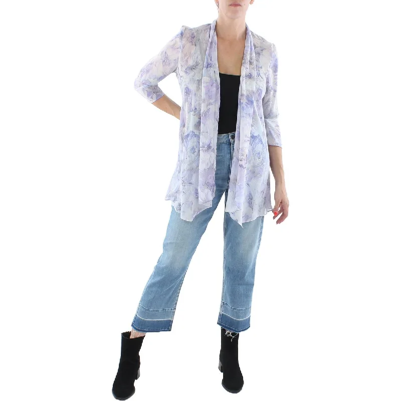 Literary Style R&M Richards Womens Chiffon Metallic Duster Blazer