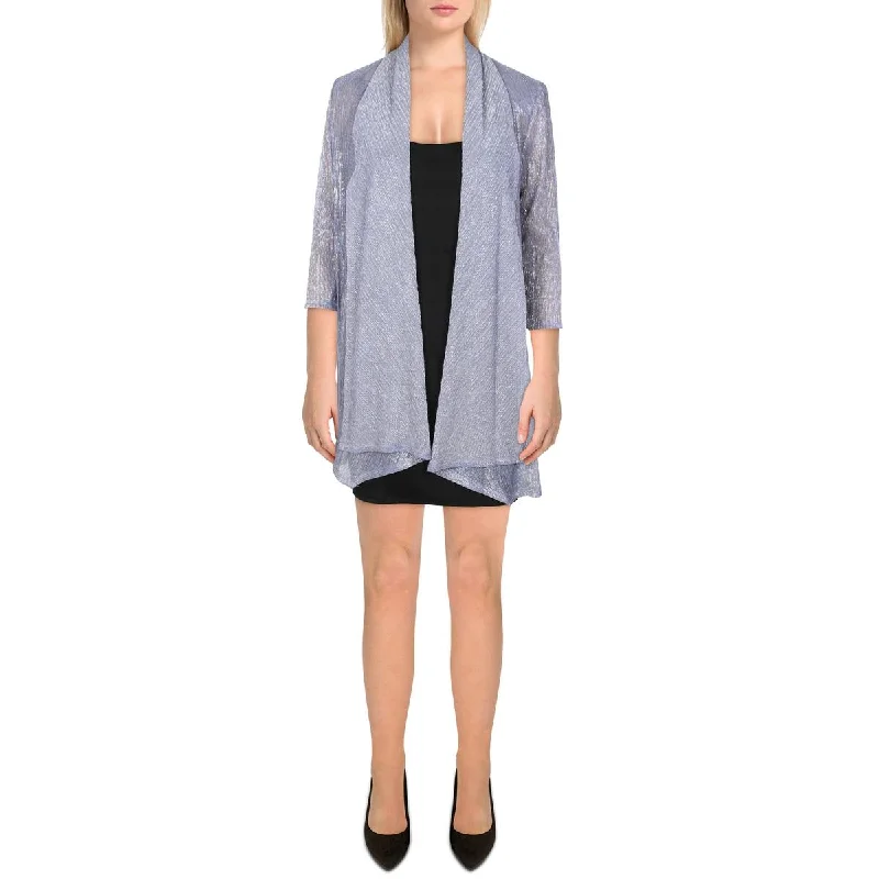 Street Style Suit R&M Richards Womens Petites Metallic Drapey Duster Blazer
