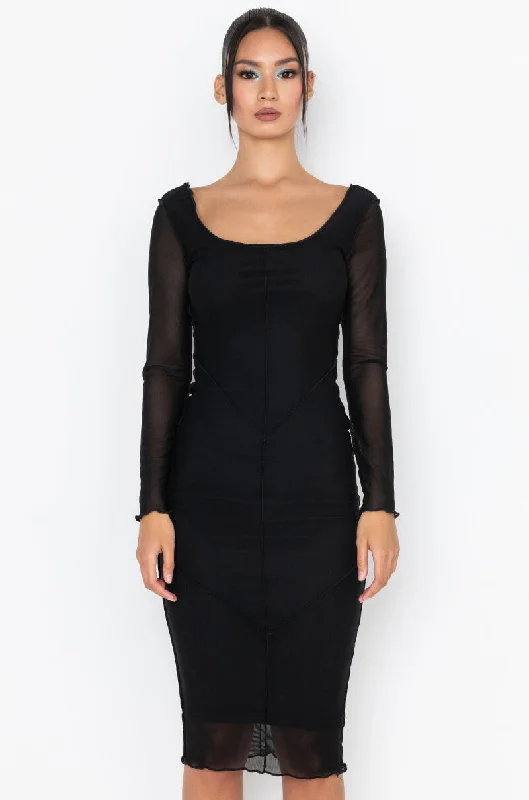 Sports outdoor style SWEET AND SAVAGE INVERTED INSEAMS MESH MIDI DRESS BLACK