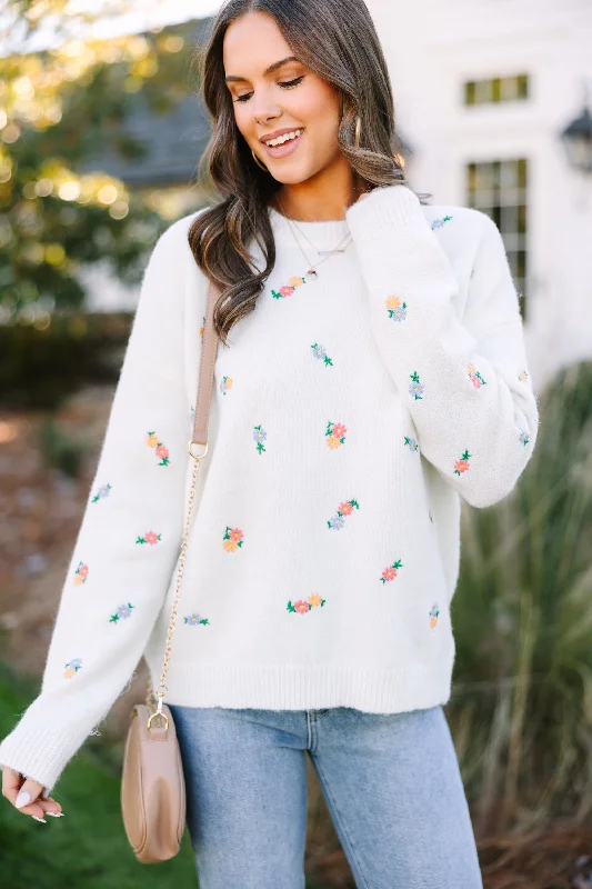 Fashionable sports Pretty Little Thing Ivory White Floral Sweater