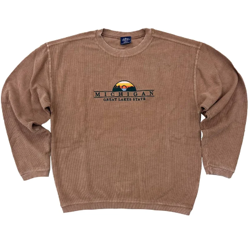 Ultra-lightweight Michigan Embroidered Corded Sweatshirt
