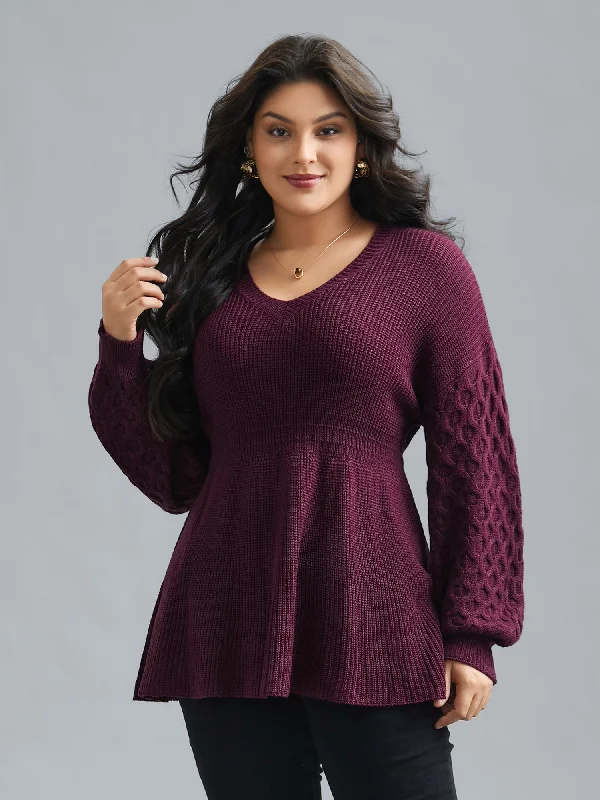 Exquisite workmanship Plain Ribbed Knit Waist Cinched Pullover