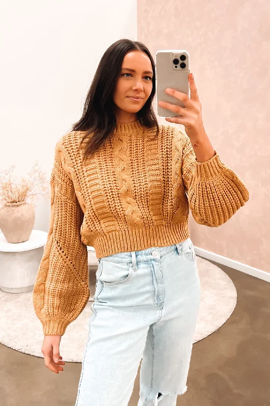 Classic Retro Folktale Crop Chunky Knit Pale Mustard