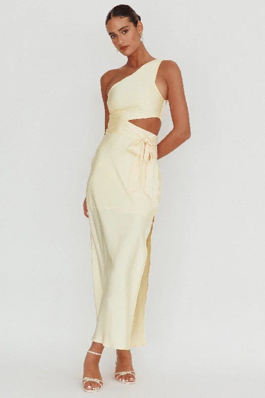 Comfortable And Simple Abloom One Shoulder Satin Maxi Dress Butter