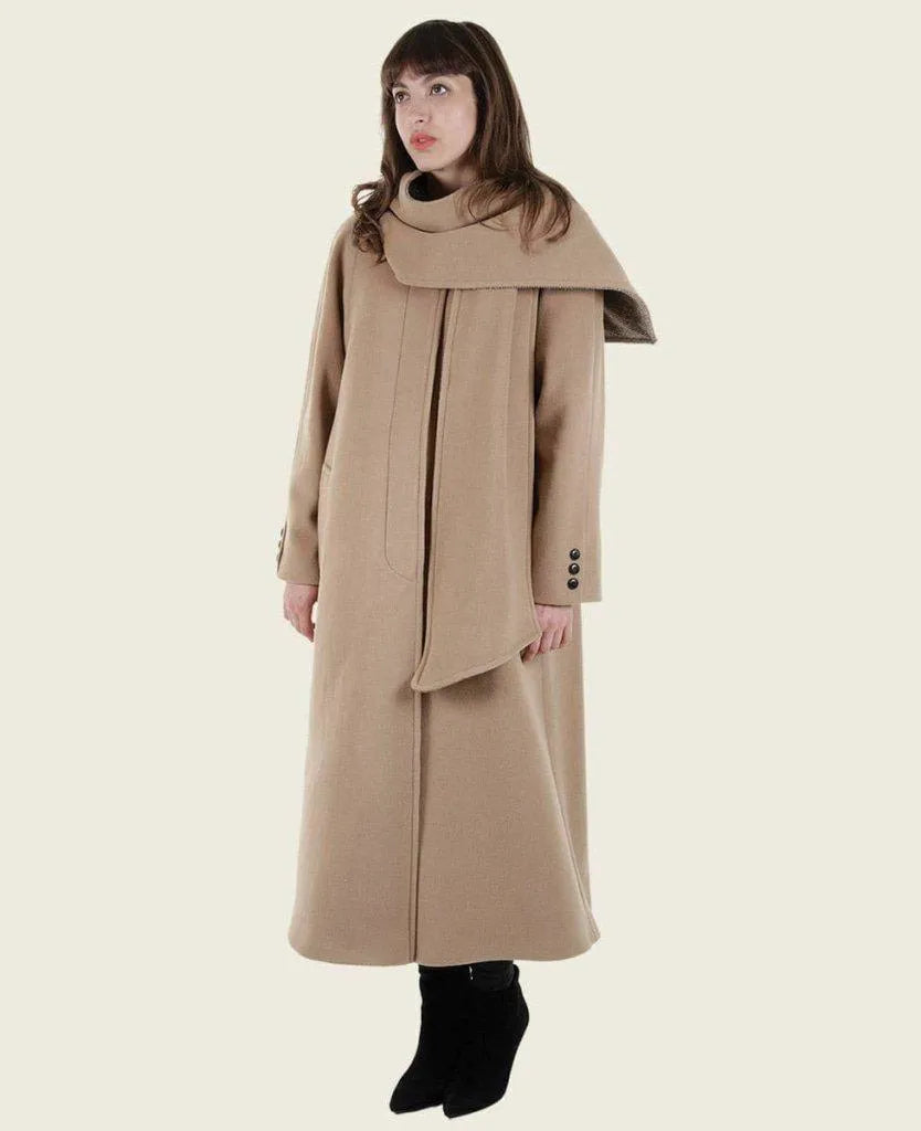 Sports Fitness Style SCARPIA - Wool & Cashmere Overcoat With Scarf Detail