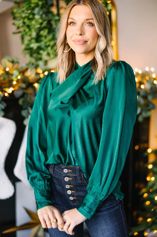 Boutique style Filled With Love Hunter Green Satin Blouse