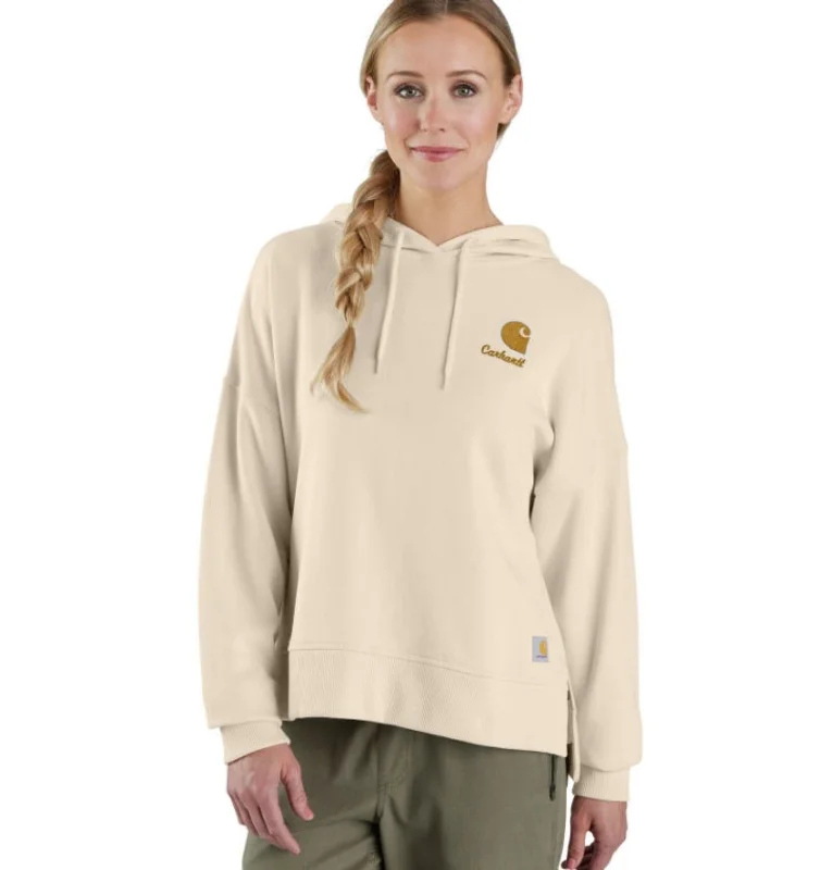 Design sense Women's Tencel Fiber Series Relaxed Fit Graphic Hooded Sweatshirt - Oat Milk