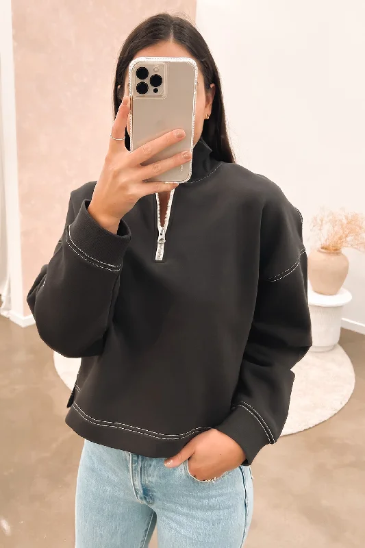Classic style Nude. Zip Front Sweat Coal