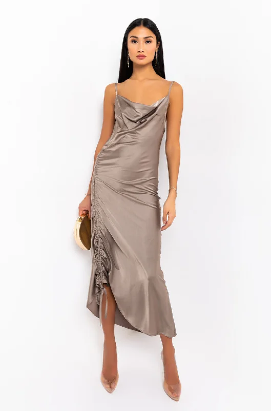 High-waisted pants style I PUT MY FREAKUM DRESS ON SKINNY STRAP DRESS OLIVE