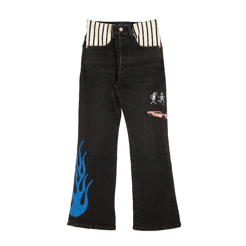 Sports Fitness Wear Lost Daze Stripe Spandex Waist Jeans - Black