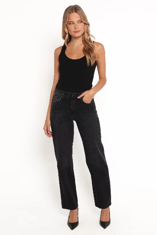 Noble Temperament Nathan High Rise Relaxed Straight Jean - Washed Black