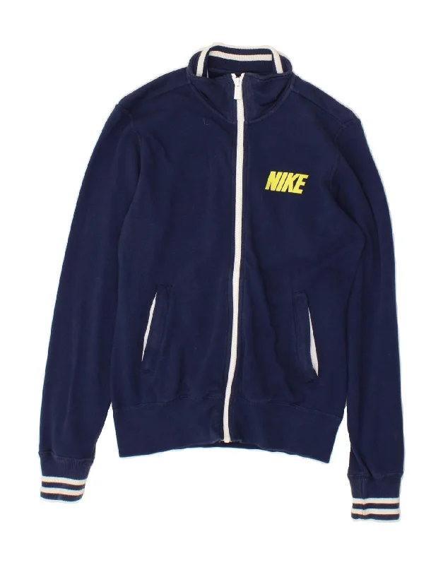 British casual NIKE Womens Tracksuit Top Jacket UK 10 Small Navy Blue Cotton