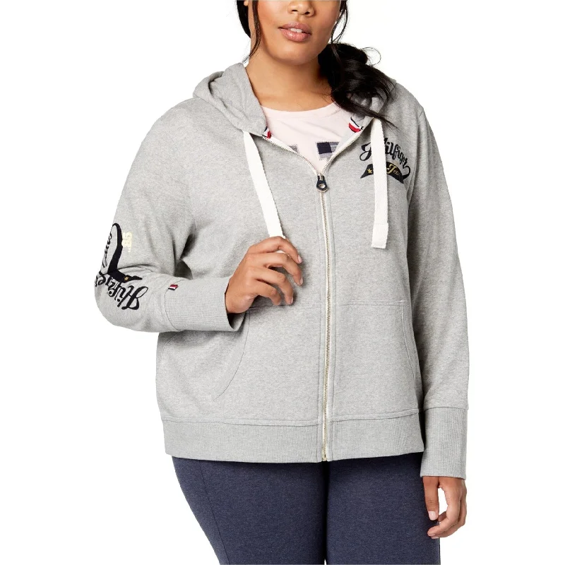 Sports outdoor style Tommy Hilfiger Womens Signature Hoodie Sweatshirt, Grey, 1X
