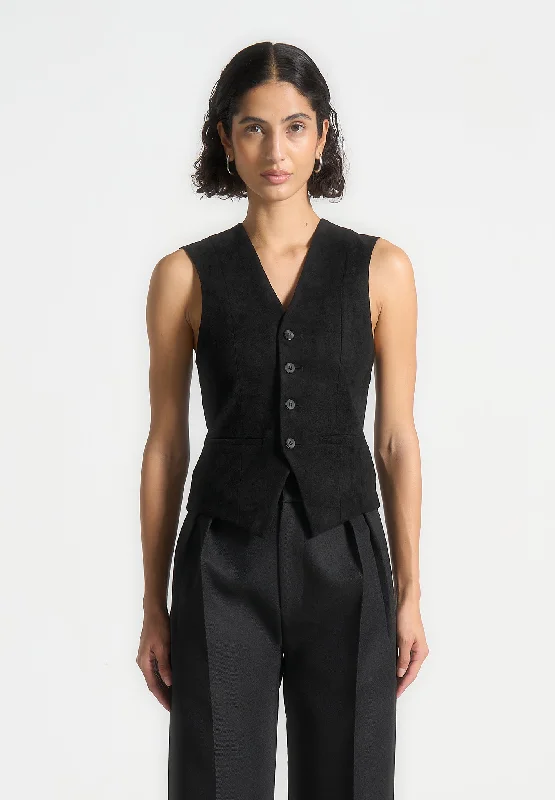 Street Style Suede Cinch Waistcoat - Black
